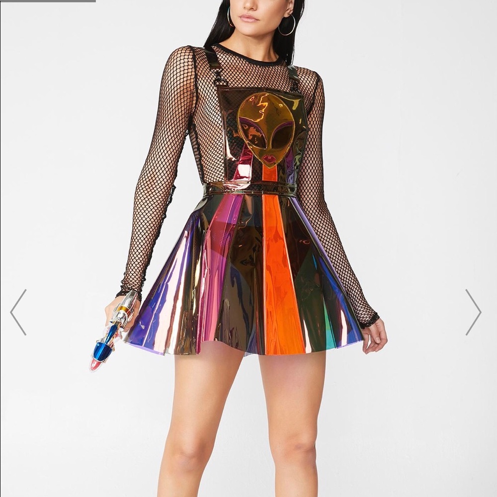 Dolls Kill Beam Me Up Hologram Overall Dress M 👽